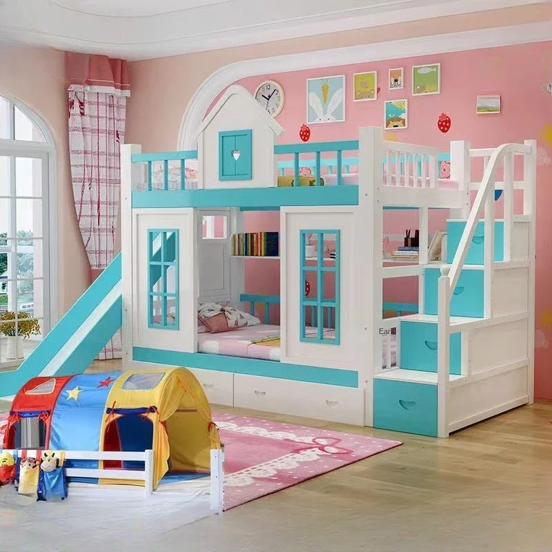 Full solid wood children's bed with upper and lower bunk beds, high and low mother and child beds, mother and child beds