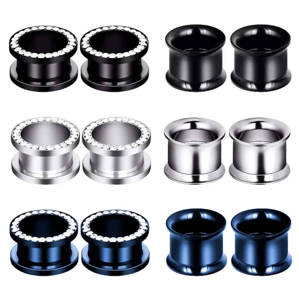 2PCS/12PCS Double Flared Ear Tunnels Screw Fit Plugs 316L Stainless Steel CZ Stones Ear Gauges Expanders Body Piercing 6-14mm