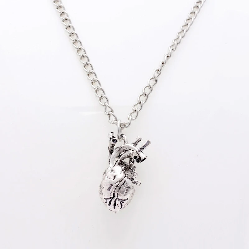 LOVBEAFAS Anatomical Heart Maxi Pendant Necklace Women Jewelry Three-dimensional 3D Science Vintage Anatomy Maxi Necklace