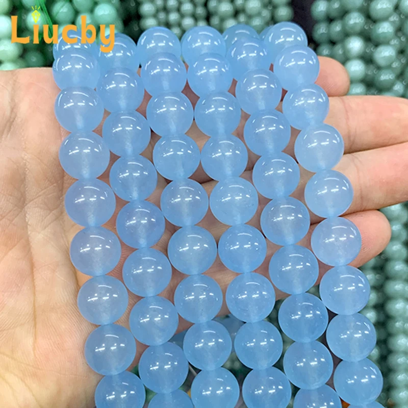 Smooth Natural Stone Light Blue Chalcedony Jades Beads for Jewelry Design DIY bright decoration gift 15