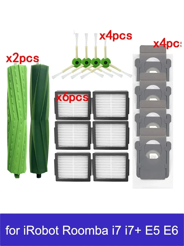 Rolborstel Hepa Filter Zijborstel Voor Irobot Roomba I7 I7 + E5 E6 I3 E & I Serie Robot Stofzuiger Papieren Zak Accessoires