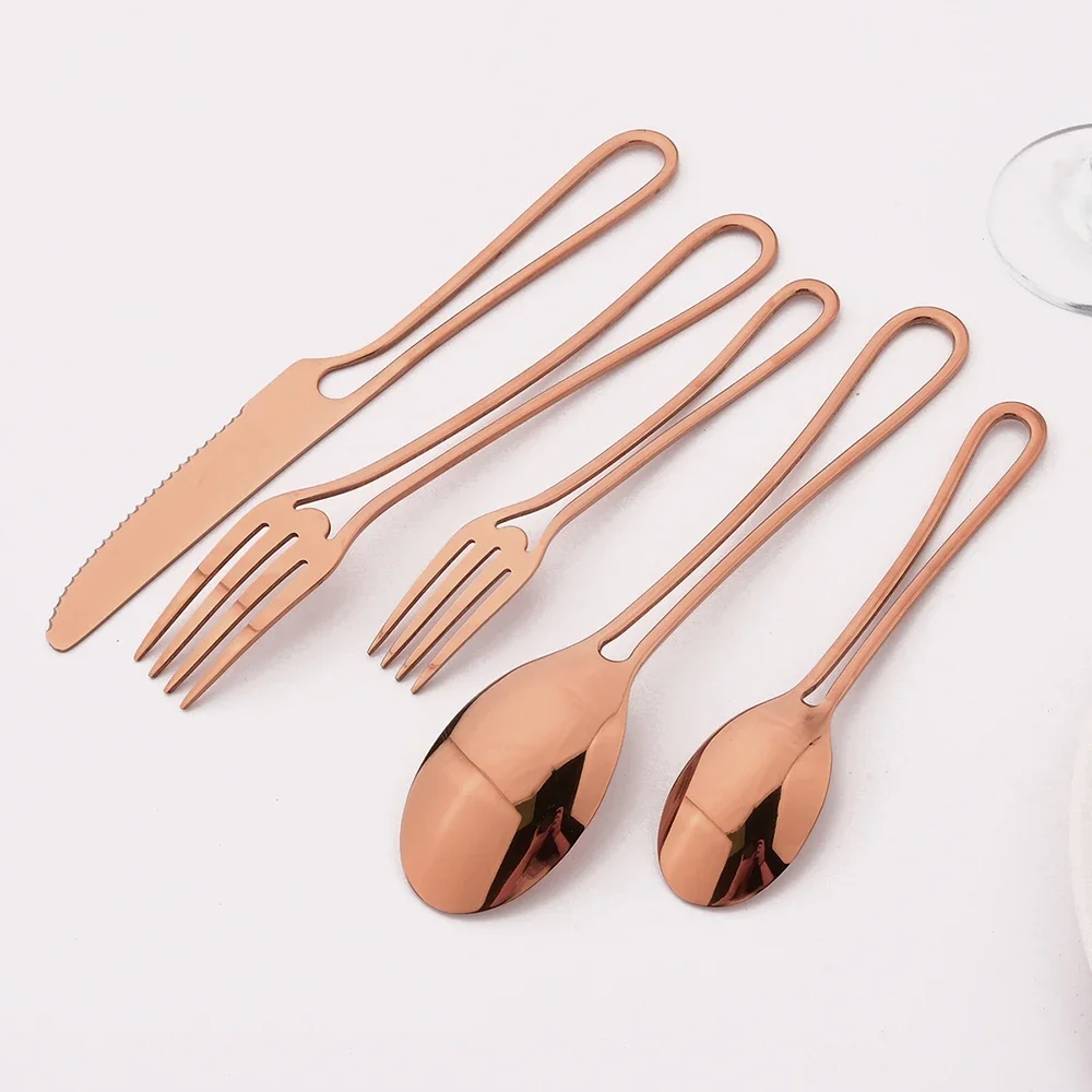 4Pcs Rose Gold Dinnerware Set Knife Fork Coffee Tea Spoon Cutlery Set Stainless Steel Tableware Western Home Kitchen Flatware