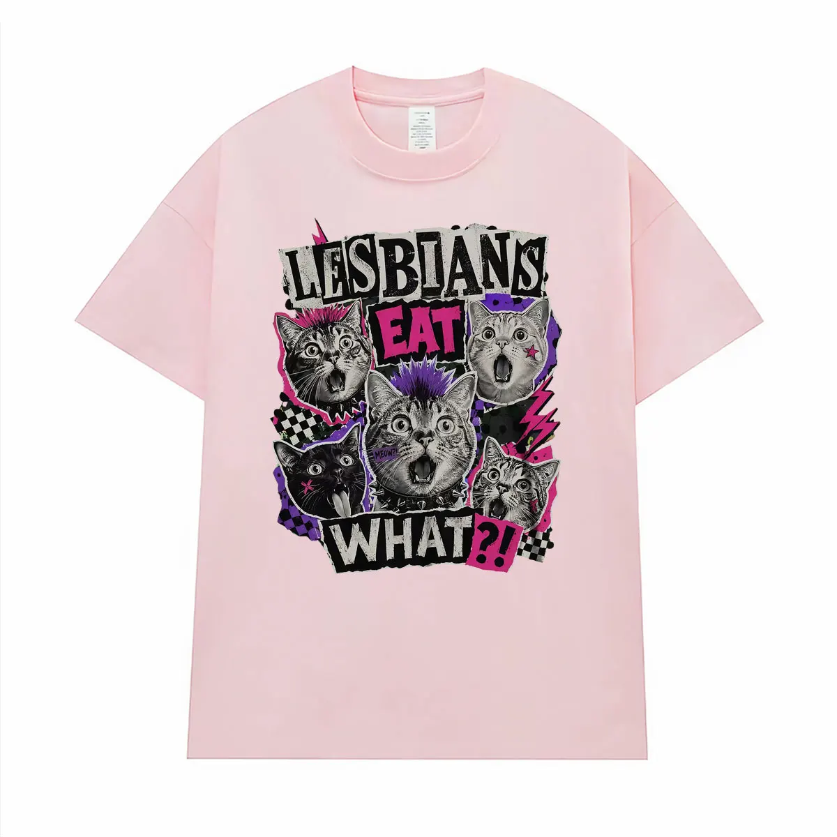 Lustige Lesben-Foodie-Punk-Katzen-Grafik-T-Shirts für Männer und Frauen, modische Vintage-Kurzarm-T-Shirts, Sommer-Tops, 100 % Baumwoll-T-Shirt – Detail 5