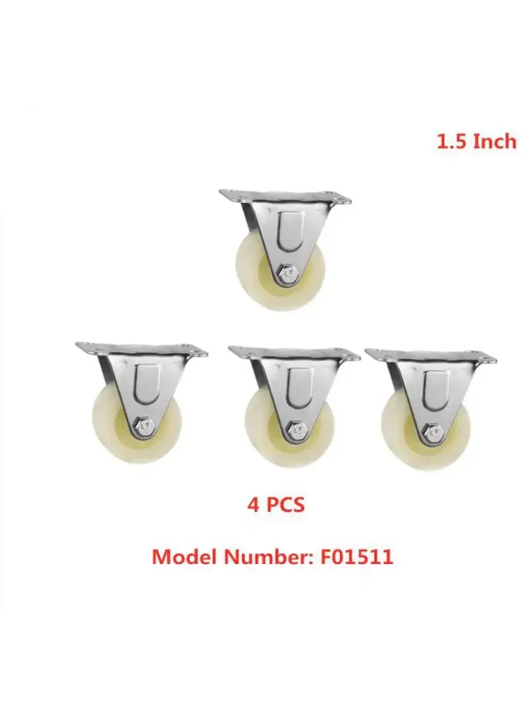 4 Pcs/Lot Casters 1.5 Inch Fat Directional Height 50mm Thickened White Pp Fixed Pulley Resistant Nylon Furniture Wheel