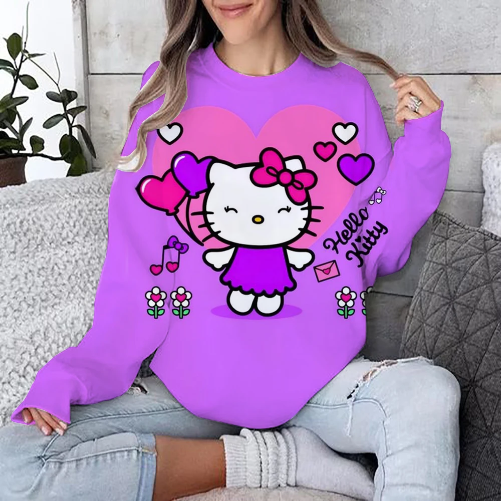 Hello Kitty sweatshirt mini cute round neck hoodie shirt cartoon loose multifunctional casual comfortable long sleeved