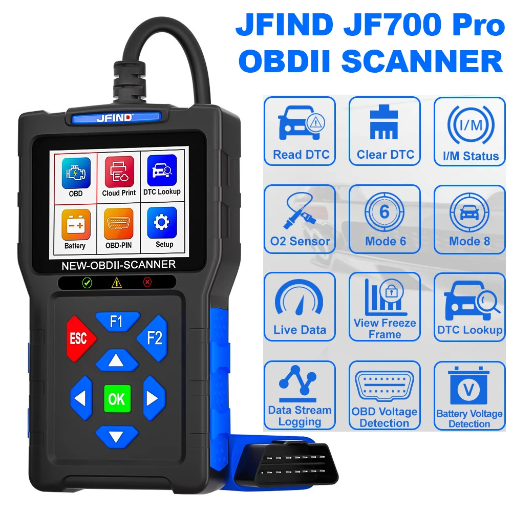 

Сканер JFIND JF700 Pro OBD2, проверка считывателя кодов двигателя с проверкой производительности батареи ODB2 OBDII для диагностического инструмента VW