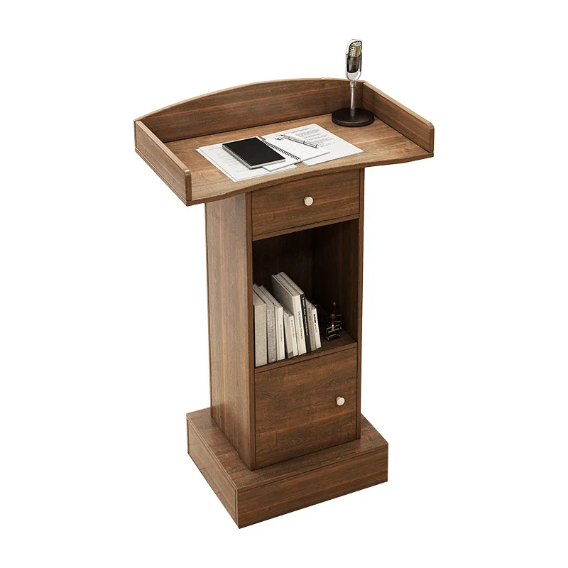 Mesa de negocios de madera de diseño simple de MDF para presentación, recepción, servidor de cliente, podio de uso de host y host