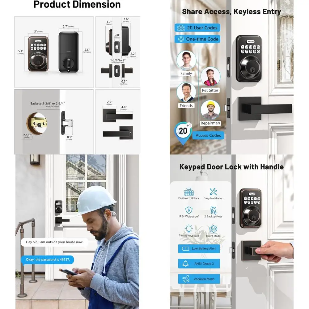 

Дверной замок с двойной ручкой и цифровой кодовой панелью, автоматической блокировкой, защитой от подглядывания, отделка под бронзу с эффектом потертости