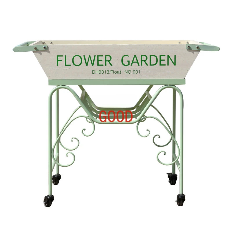 

Iron Flower Stand Wooden Float Cart Flower Stand Decoration Shelf
