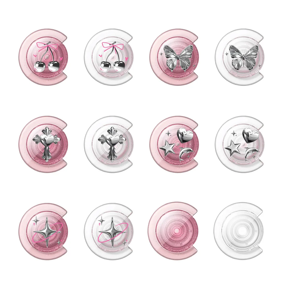 

White Pink Silver Butterfly Heart Star C Shape Folding Transparent Magnetic Phone Stand for IPhone for Galaxy S