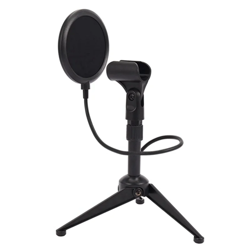1Set Dual Mesh Filter And Screw Adapter Adjustable Shock Isolation Metal Microphone Stand Tripod Black-B60B