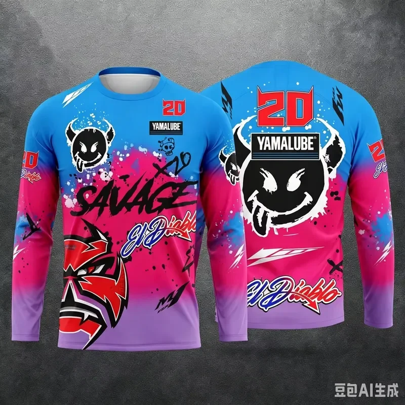 3D Long Sleeve Devil Smiley Graffiti Racing Number T Shirt 2026 Breathable Quick Dry Motocross Sports Casual Top Family