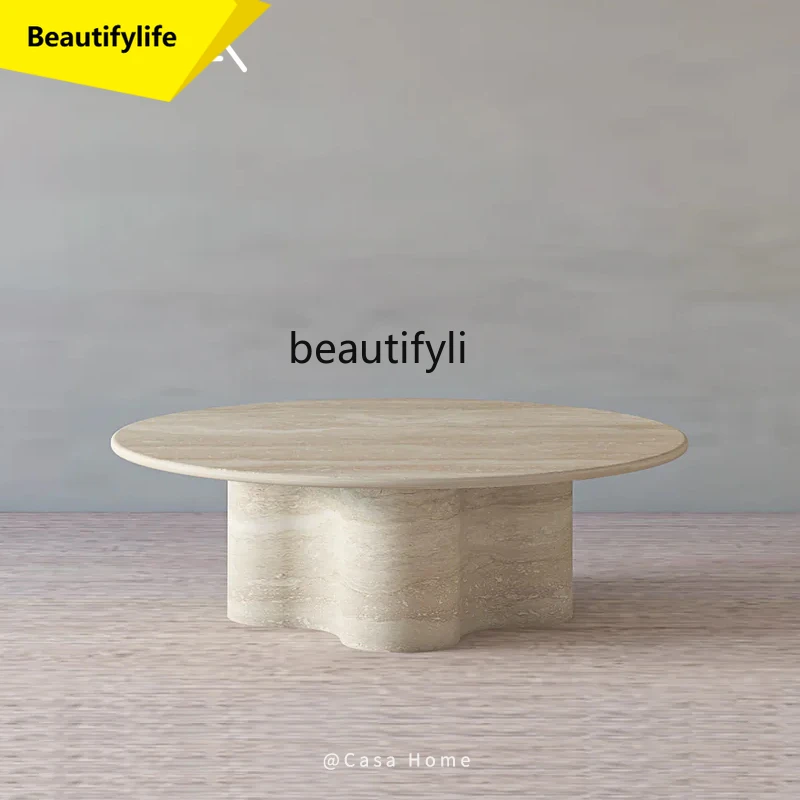 

A57 Natural travertine coffee table designer wabi-sabi round household coffee table