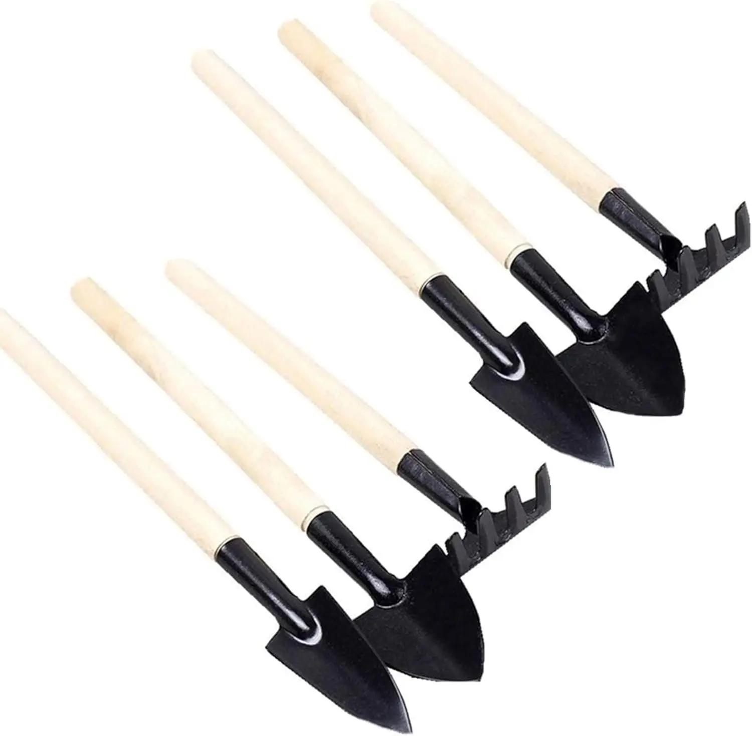 

6-Piece Mini Garden Tool Set with Wooden Handles for Seedling Transplanting & Weeding