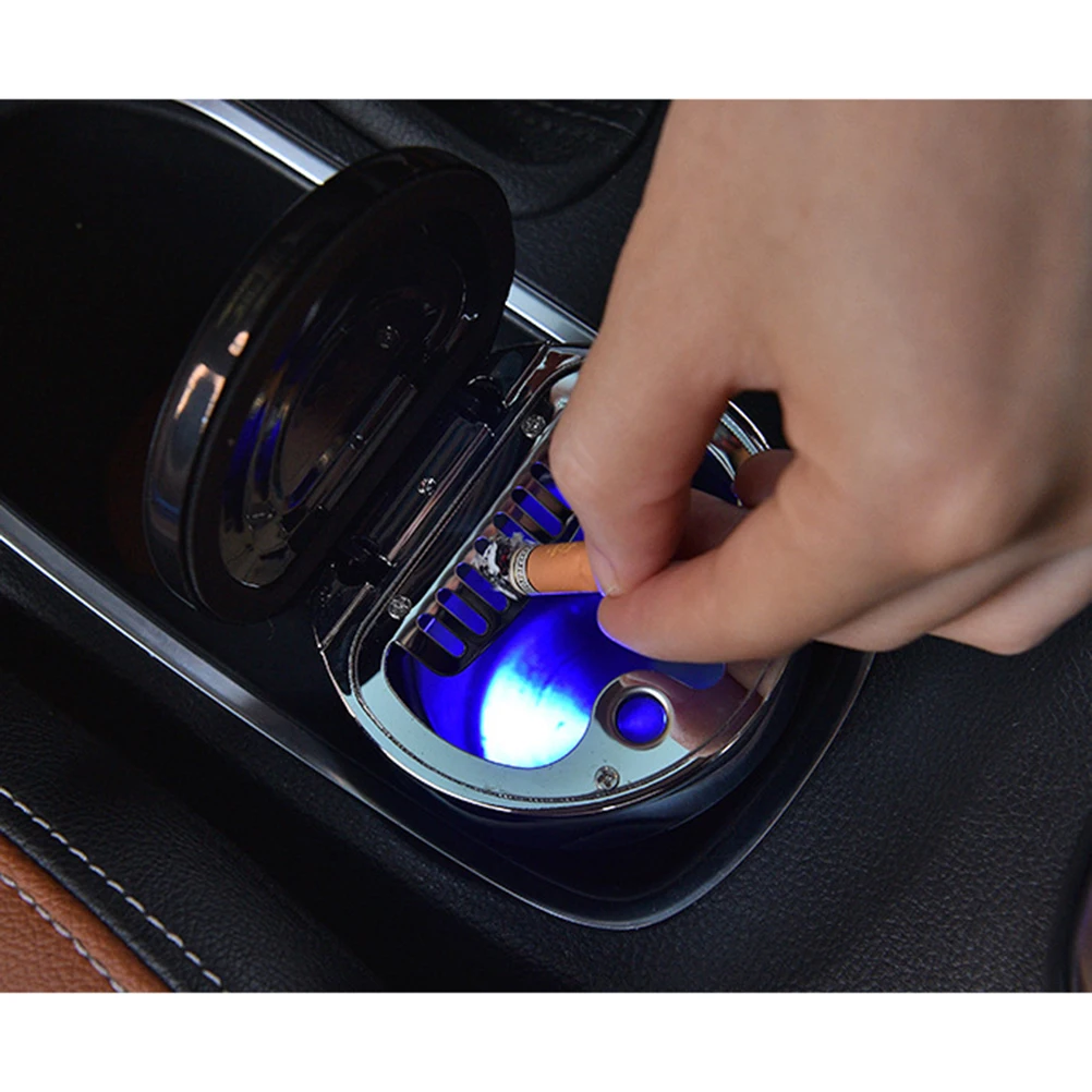 

Portable Led Light Smokeless Ash Cup Cylinder Holder With Compass Flame Retardant Stainless Steel Liner Shell