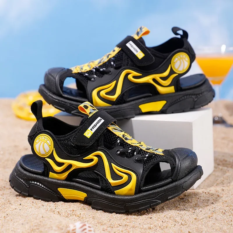 

Children's Sandals Boys 2024 Summer New Style Medium and Large Children's Baotou Anti-collision Sports Breathable Beach Shoes