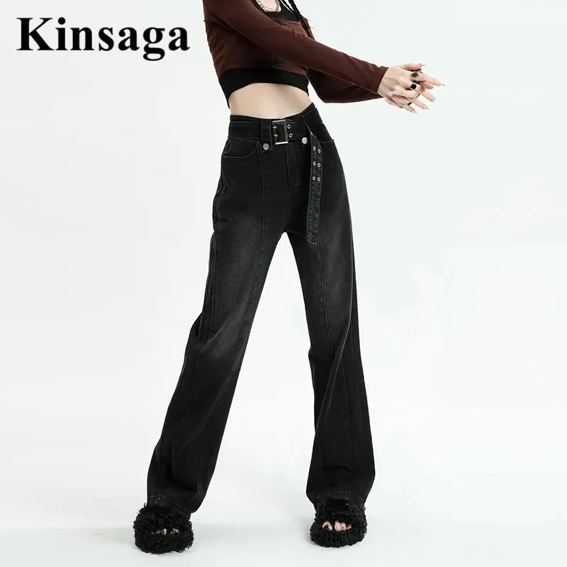 

Hippie Chic Belt Extra Long Cargo Jeans Women Skateboarding Street Tall Girl Oversized Mopping Trouser College Straight Leg Pant