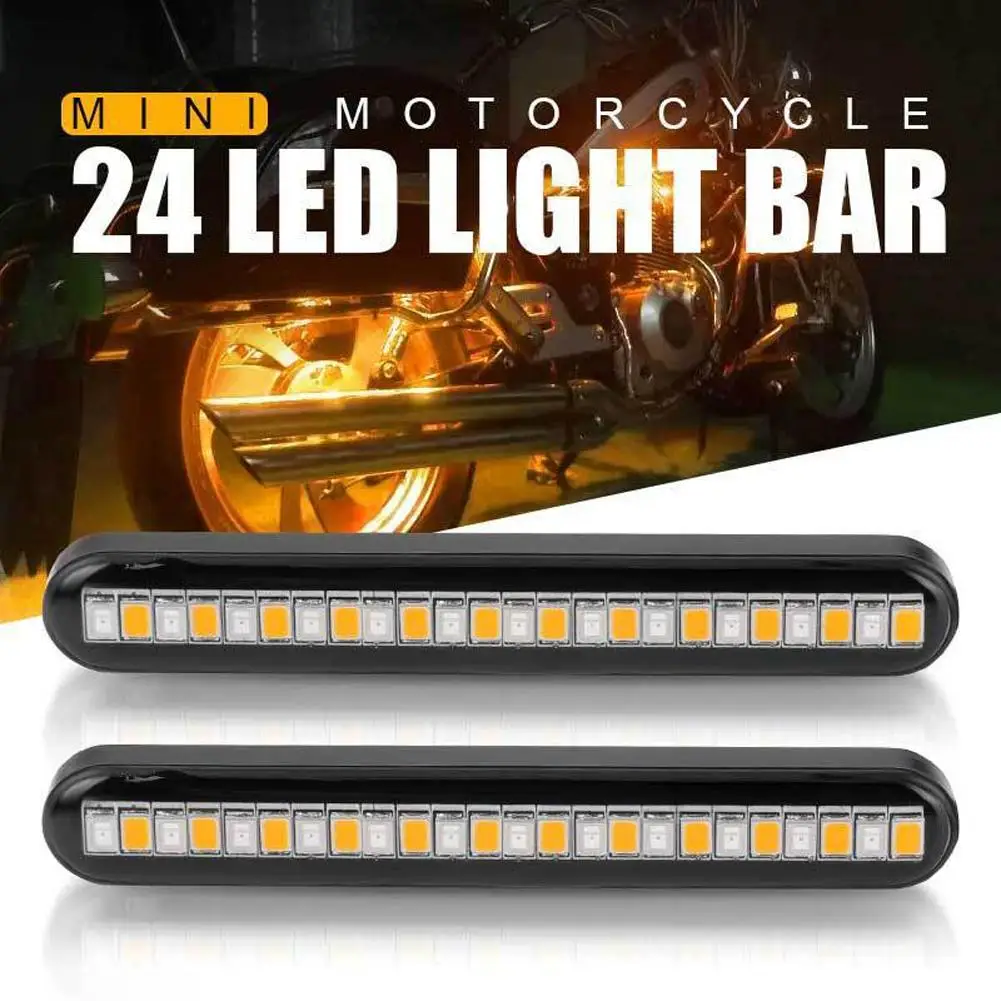 

2pcs 24led Motorcycle Light Bar Strip Rear Tail Brake Stop Lamp License Plate Lights Flowing Turn Signal