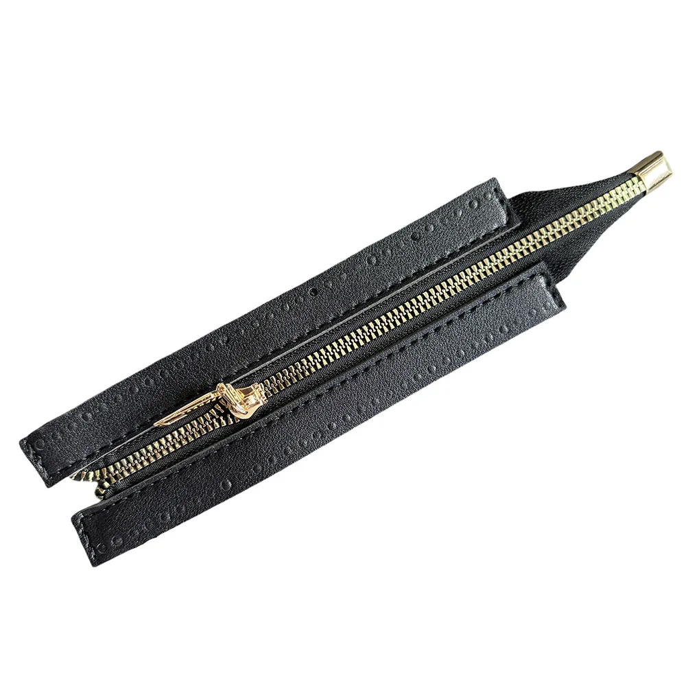 18cm Metal Zippers for DIY Handbag Fashionable Gold Color Zipper with PU Band Hand Crocheting Bag Zippers