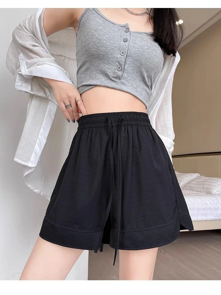 Gray Ice Silk Sports Shorts Women's Summer Outdoor Wear Large Size Casual Quick Dry Five-Part Pants Trendy plus Size T-Shirts