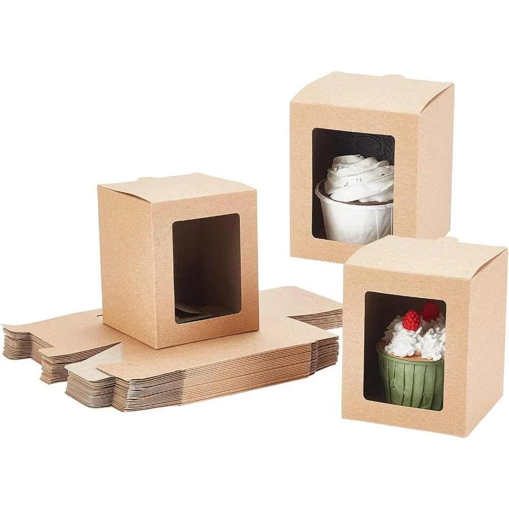 

30pcs Kraft Paper Box with Window BrownGift Box Cube Packaging Boxes Soap Packaging Boxes for Favor Backed Goods Cookie