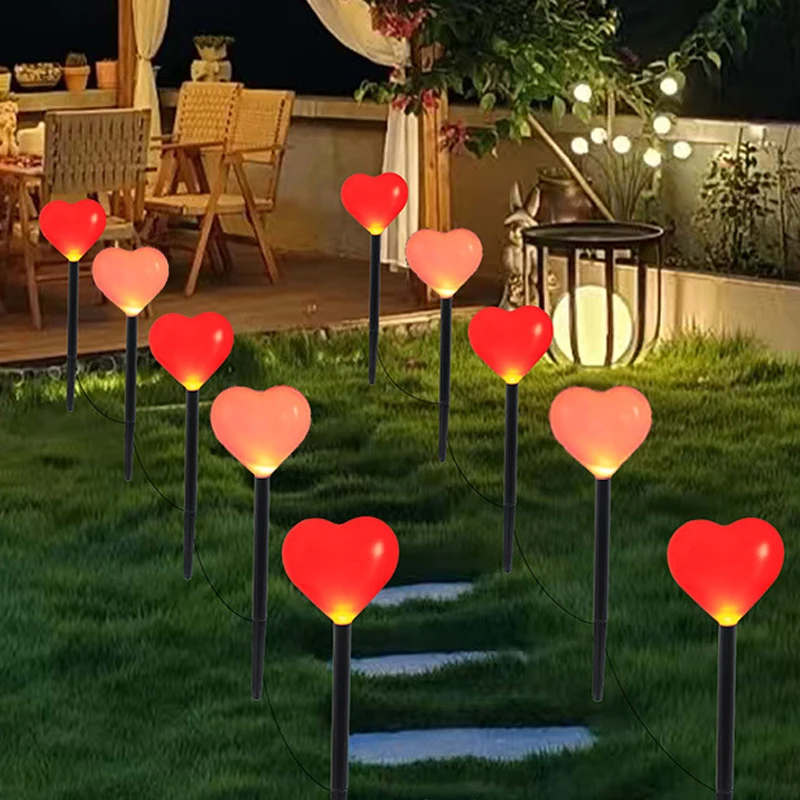 LED Solar Valentine's Day Love Heart Lights Ground Plug Lights Proposal Confession Outdoor Garden Lawn Path Party Decoration