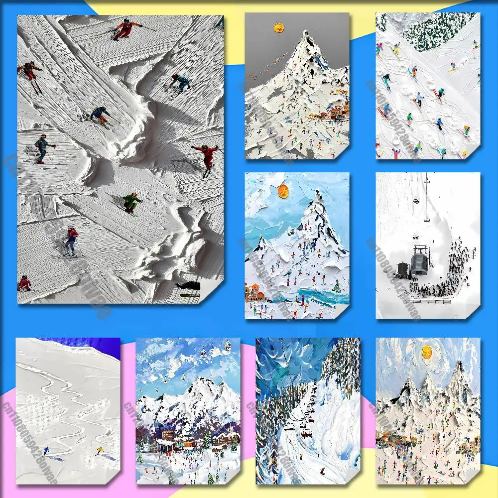 

Snow Mountain Skiing Ski Poster Wall Murals For Home 21x30cm Self-adhesive Decoration Sticker Playbill Cover
