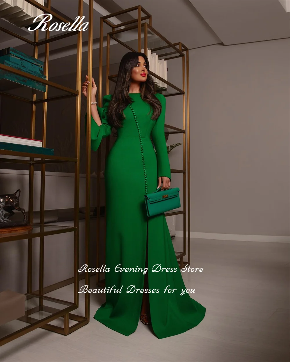 ROSELLA-Vestidos De Noche verdes De Arabia Saudita con mangas acampanadas, Vestido Formal De graduación, sirena, largo hasta el suelo, nuevo 2023