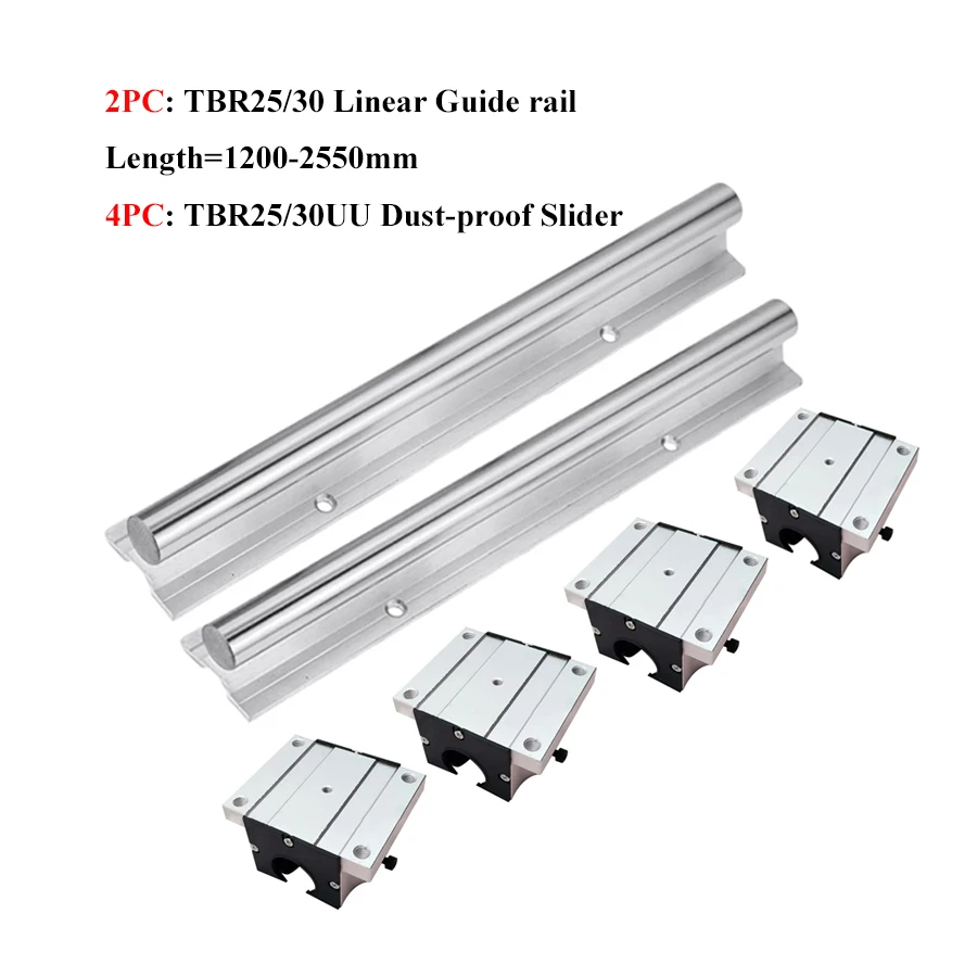 Imagem -04 - Trilho de Guia Linear para Impressora 3d Slider Dustproof Bloco de Apoio Comprimento 12002550 mm Pcs Tbr25 30uu pc Pcs