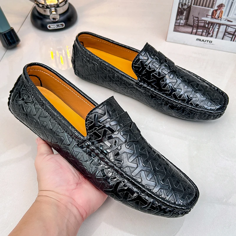 Men Loafers Shoes PU Pattern Flat Bottom Multi Color Breathable Trendy Stylist Shoes Business Casual Versatile Large Sizes 38-48