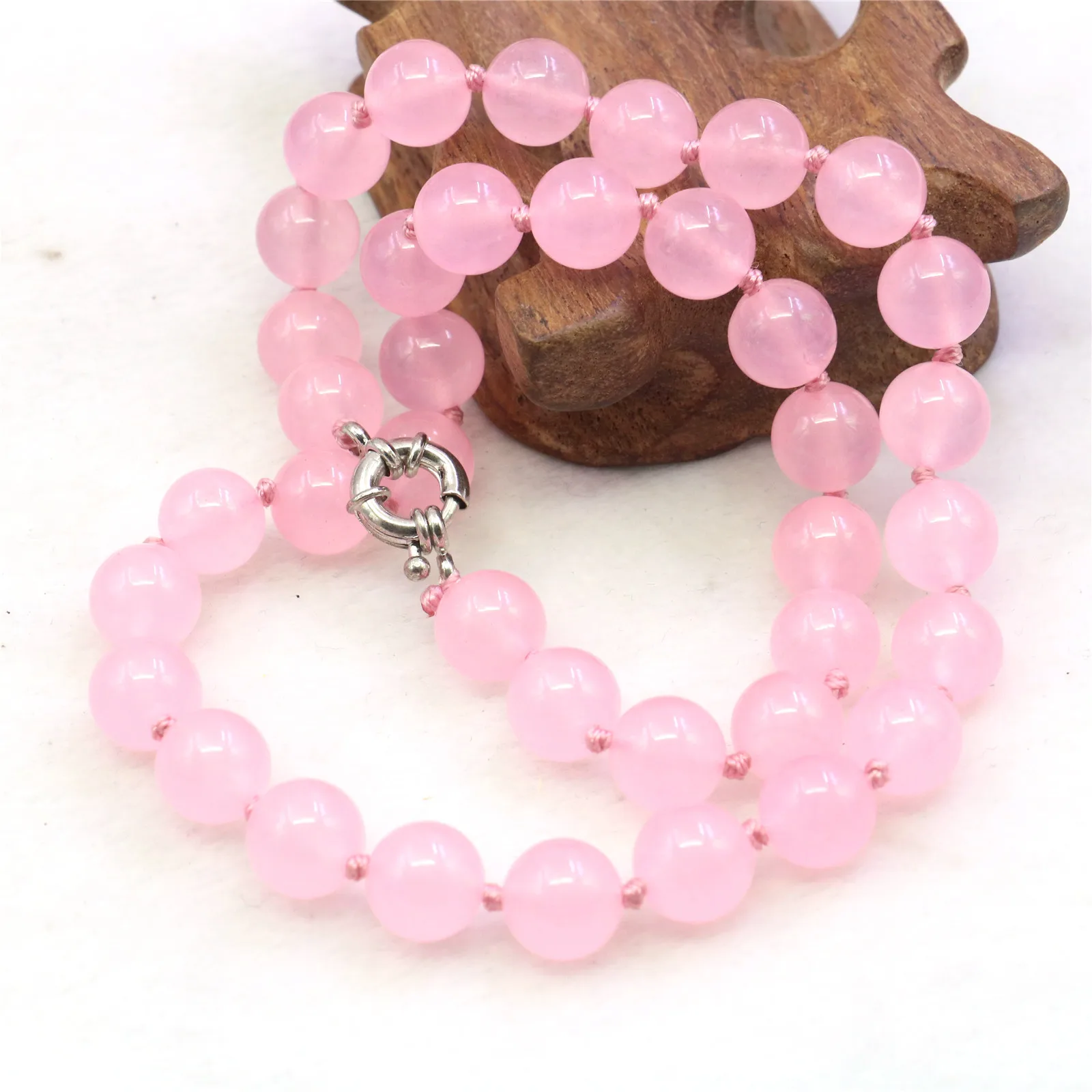 10mm Round Pink Jades Chalcedony Jaspers Necklace Natural Stone Hand Made Women Girls Neckwear DIY Fashion Jewelry Making Design