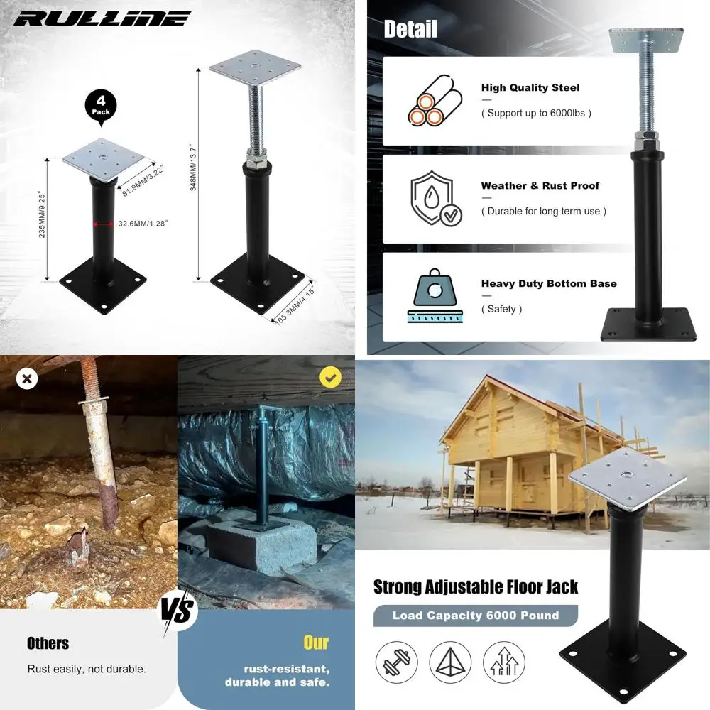 

Compact 4-Piece Floor Jacks: 9.5-13.5 Adjustable Mini Screw Jacks for Lifting and Leveling Floors, Decks, Crawl Spaces