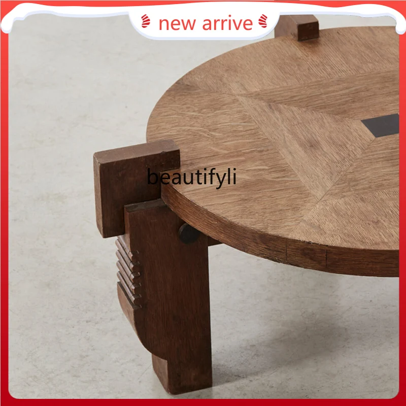 

Mid-Ancient Silent Style round Tea Table Nordic Simple Solid Wood Dining Table Artistic Sense Tea Table G1218