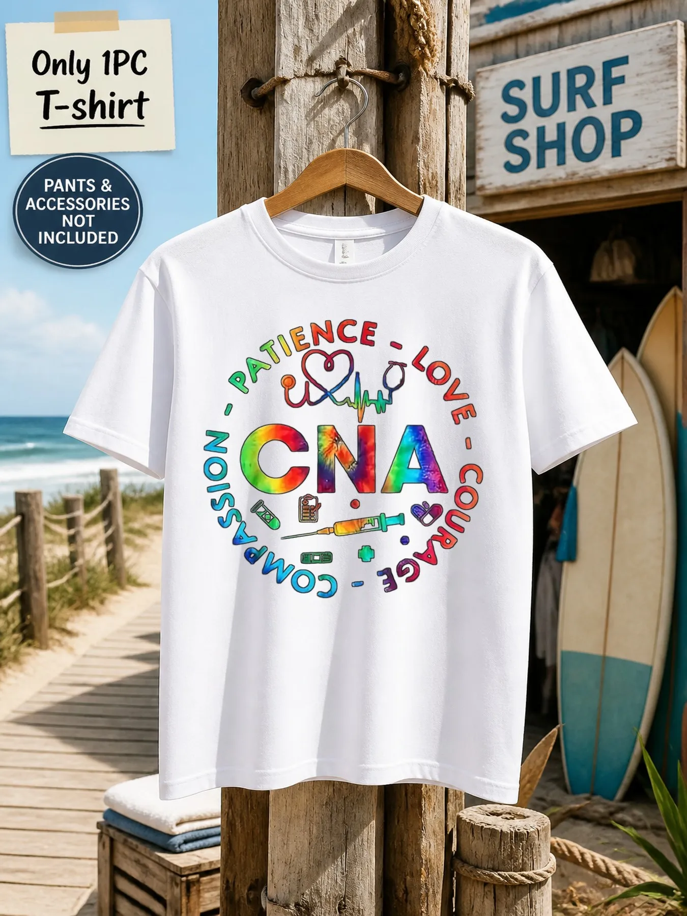 1pc Men'S Graphic T-Shirt CNA Patience Love Courage Compassion Print Short Sleeve Crew Neck [Solely 1pc T-SHIRT]