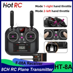 HOTRC 8CH 2.4G HT-8A PWM Transmitter with 8 Channel Receiver Radio System Remote Controller for RC Plane FPV Racing Drone