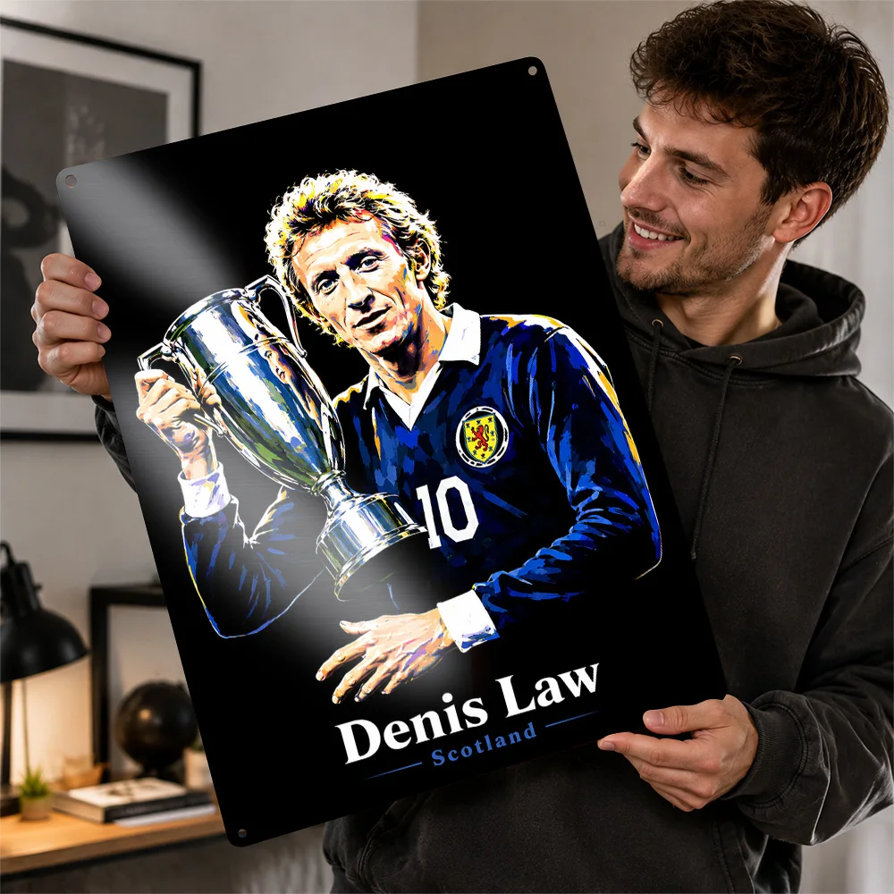 Denis Law Football Textured Poster Customized Metal Tin Sign Club Legacy Style Wall Art Ideal For Entertainment Space Or Study