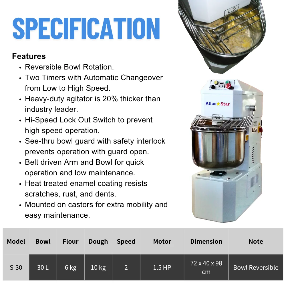 S-30 Commercial 6Kg Electric Dough Mixer Stand Mixer With 30L Mixing Bowl 2-Speed Durable Motor For Bakery & Kitchen Use