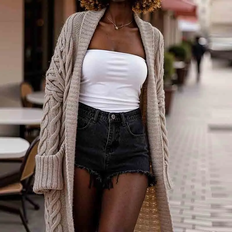 女性のエレガントな V ネックツイストロングアウターコート秋のファッションハイストリートソリッドカラージャケットカジュアル長袖ルーズカーディガン