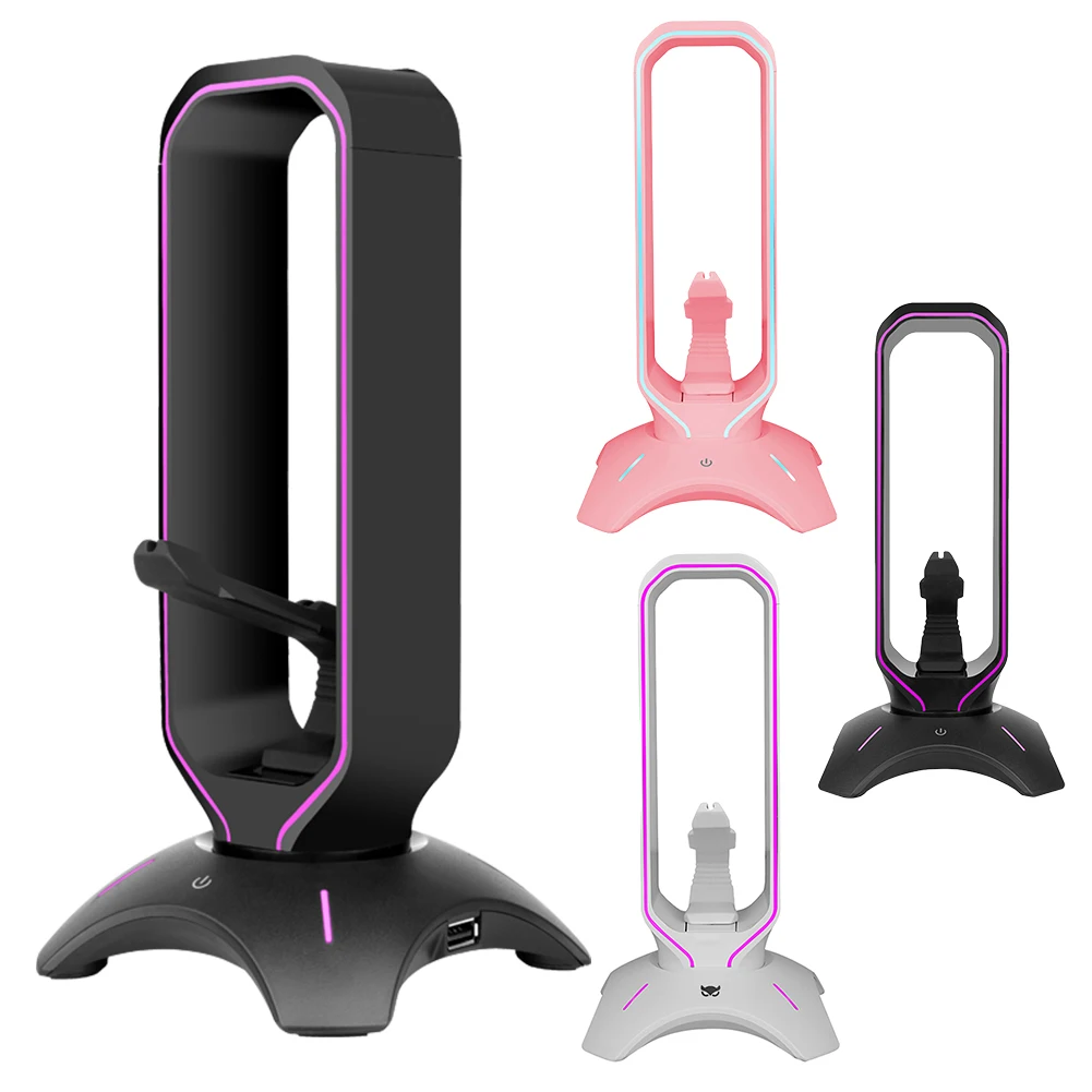 

RGB Gaming Headphone Stand with USB 2.0 Hub Over-Ear Headset Holder with 2 USB Ports Headphone Shelf for Desk Display