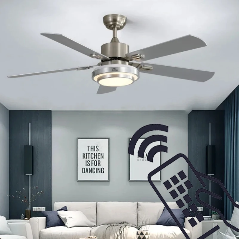 96-265VModern Stainless Steel High Wind Ceiling Fan Light Dining Room Fan Light Three Color Dimming Energy-Saving And Silent