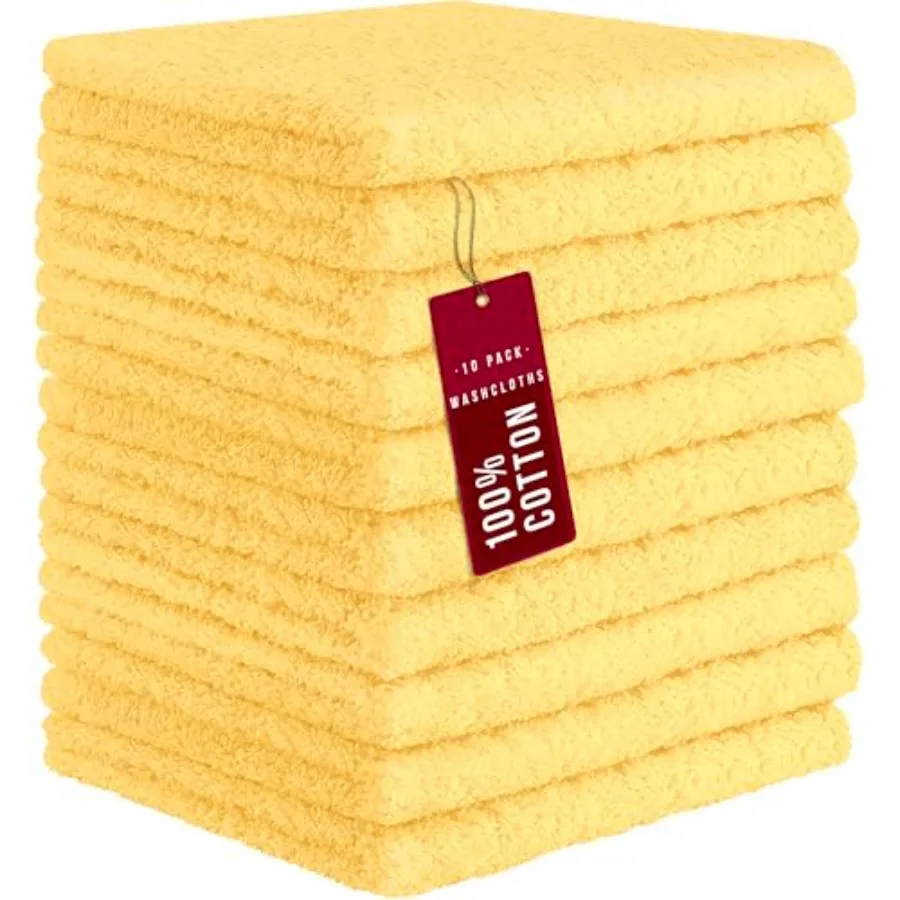 

10 Pack 100% Cotton Wash Cloth, Luxurious Soft, 12 x 12 inch Ultra Absorbent, Machine Washable Washcloths, 10 Pack
