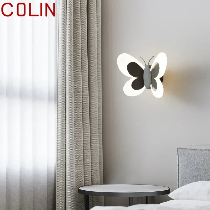 COLIN Indoor Black Brass Butterfly Sconce Light LED 3 Colors Lifelike Creative Wall Lamp for Bed Living Room Decor