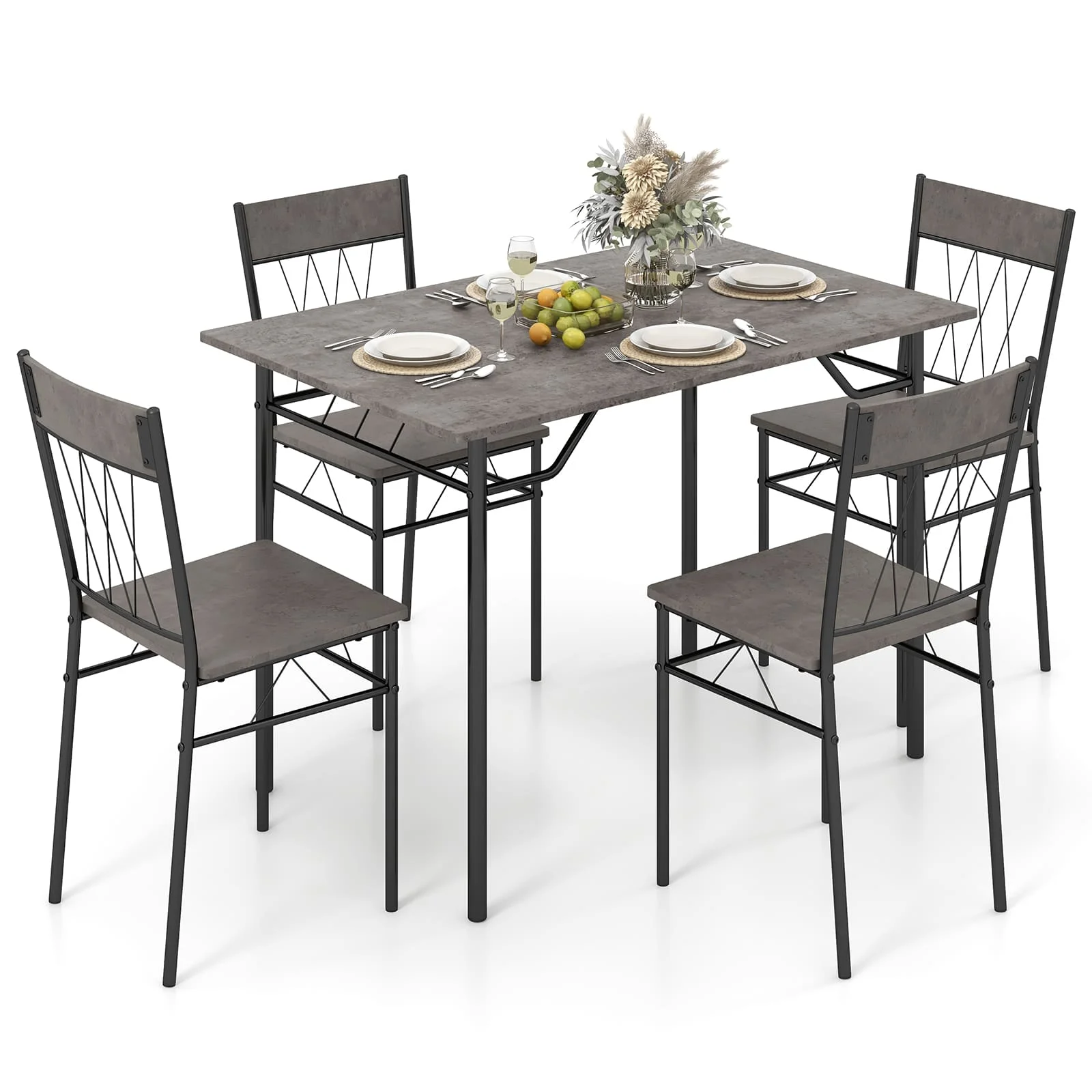 GOFLAME 5Pcs Dining Table Set for 4 Rectangular Kitchen Table & 4 Chairs-Grey