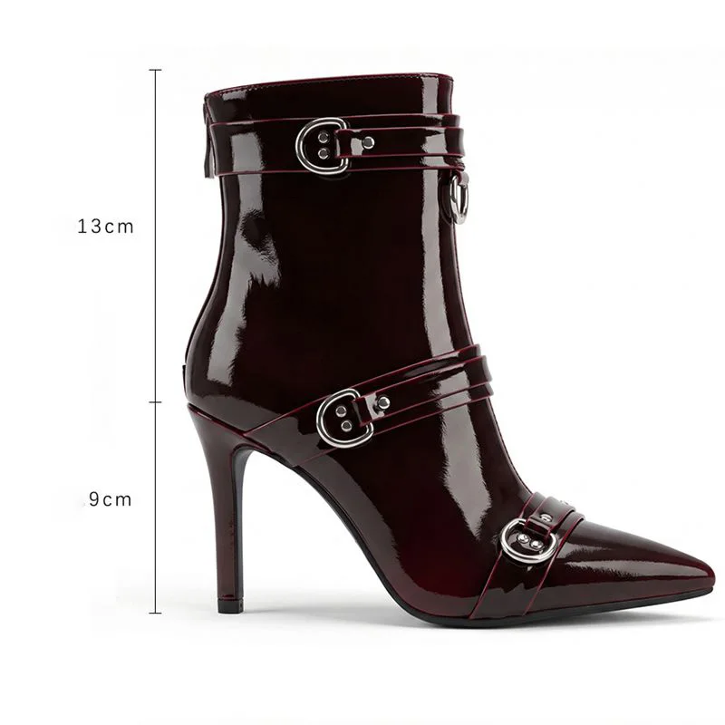 REAVE CAT Gradual Color Women Ankle Boots Pointed Toe Stiletto 9cm Belt Buckles Plus Size 44 45 46 47 48 Sexy Dating Short Botas