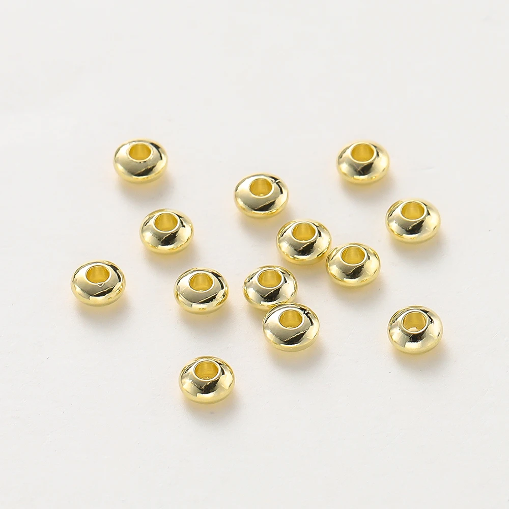 

30pcs/lot 14K 18K Gold Flat Round Loose Spacer Brass Beads Bracelet Charms Wheel Beads For DIY Jewelry Craft Bulk Findings