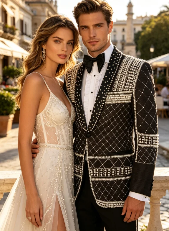 Shiny Designer Male Prom Party Blazers Customized Luxuly Groom Wedding Tuxdos 2 Pcs Sets High-end Men Suits Handsome Ropa Hombre