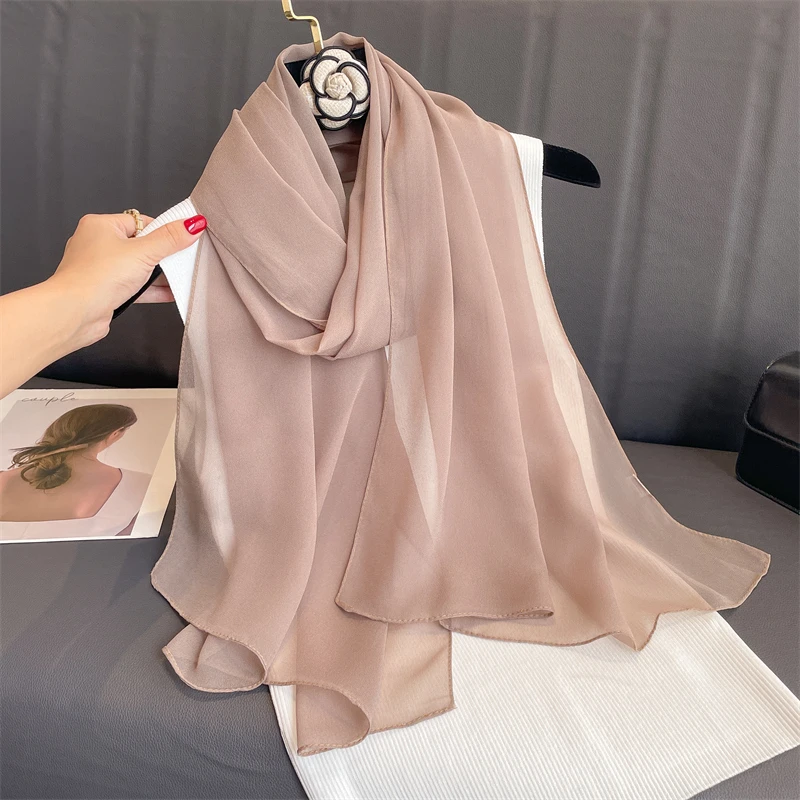 2023 New Fashion Summer Women Soild Color Beach Scarf Silk Shawls Headband Female Headband Wraps Sunscreen Hijab Wholesale