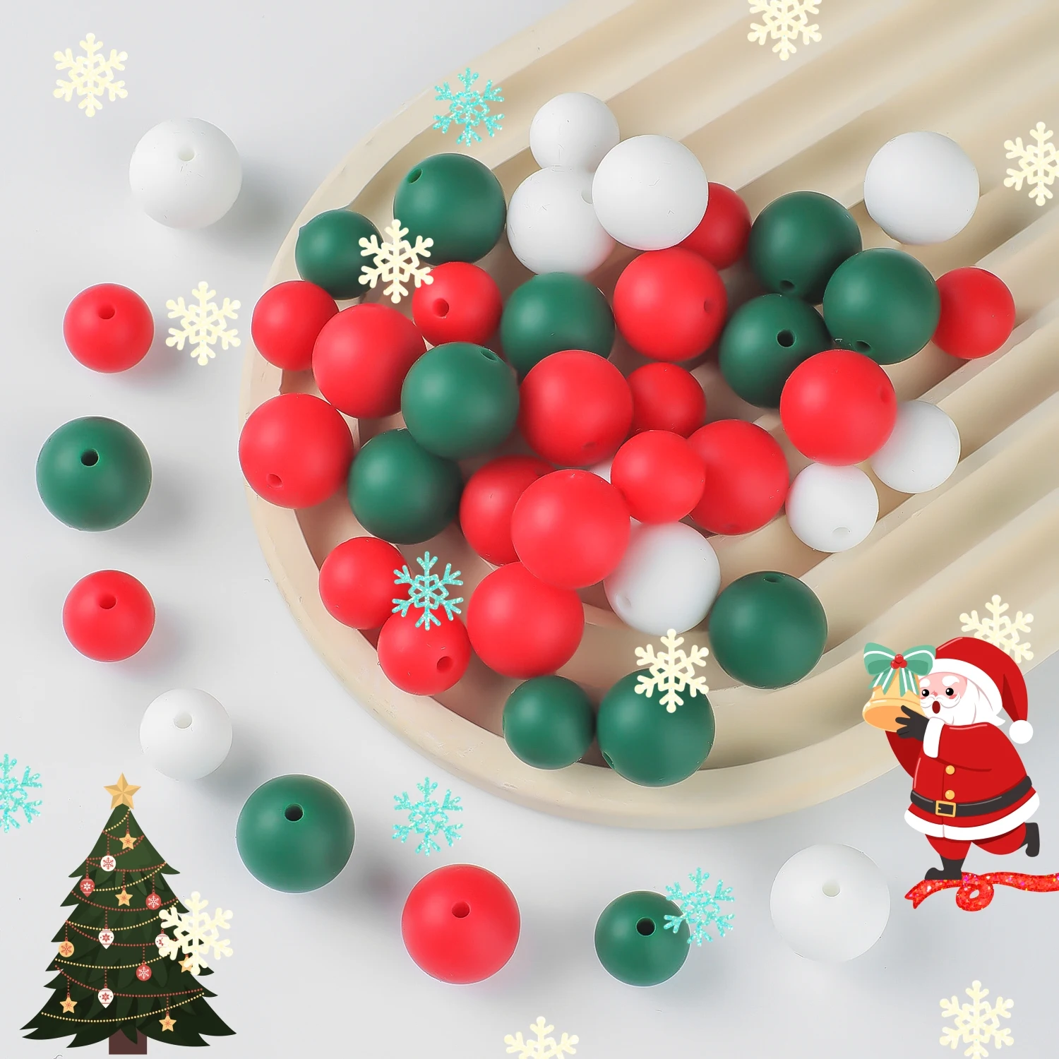12/14 mm runde Silikonperlen im Weihnachtsstil für die Schmuckherstellung, handgefertigt, DIY, Festival, Schlüsselanhänger, Handykette, Dekorationen