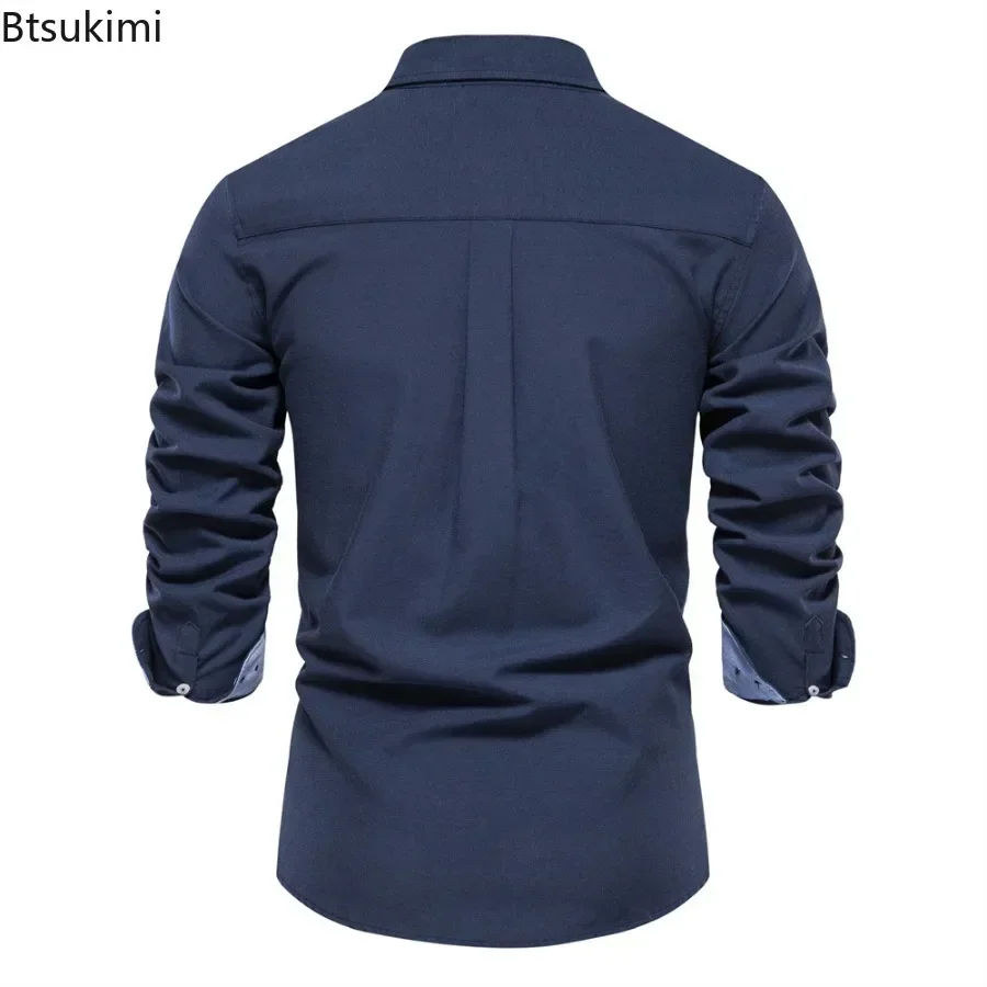 2026 Men's Fashion Social Shirts Solid Color Lapel Long Sleeve Dress Shirts for Men Formal Business Party Shirts Men's Clothing
