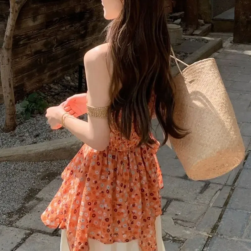 

Vacation Style Broken Flowers Strapless Dresses Female Clothing Lace Spliced Summer Aura Fashionable Irregular Waist Mini Dress